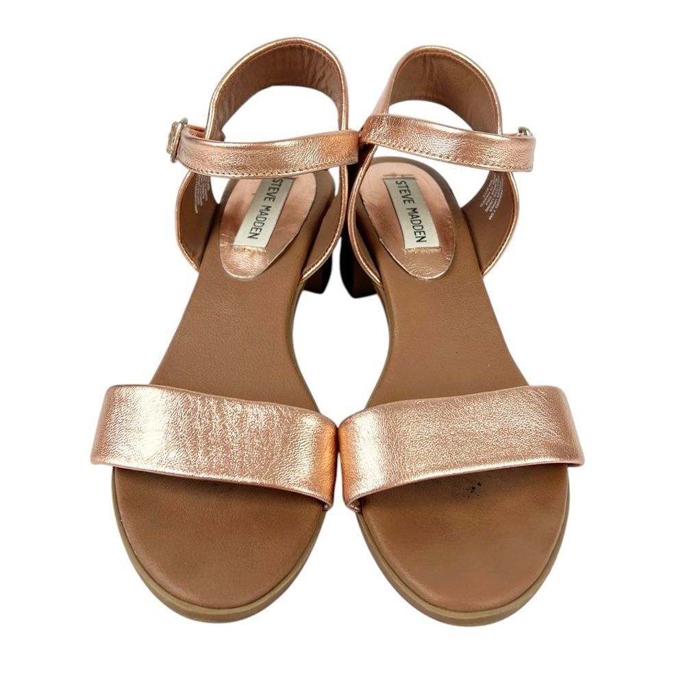 Steve Madden April Rose Gold Brown Chunky Sandals Block Heel Ankle Strap 7.5 - Picture 3 of 13